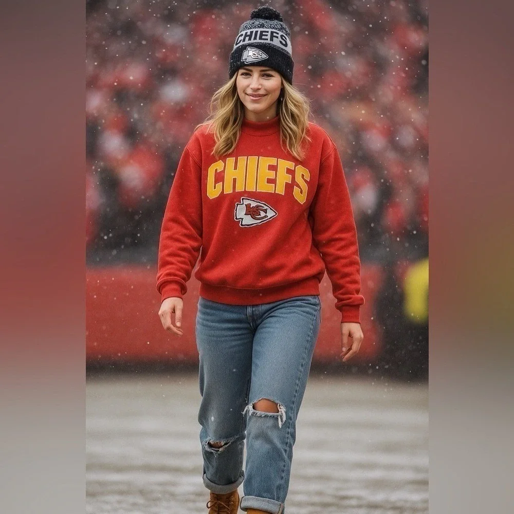 NFL Black/White New Era Kansas City Chiefs Football Logo Cuffed Pom Winter Hat
